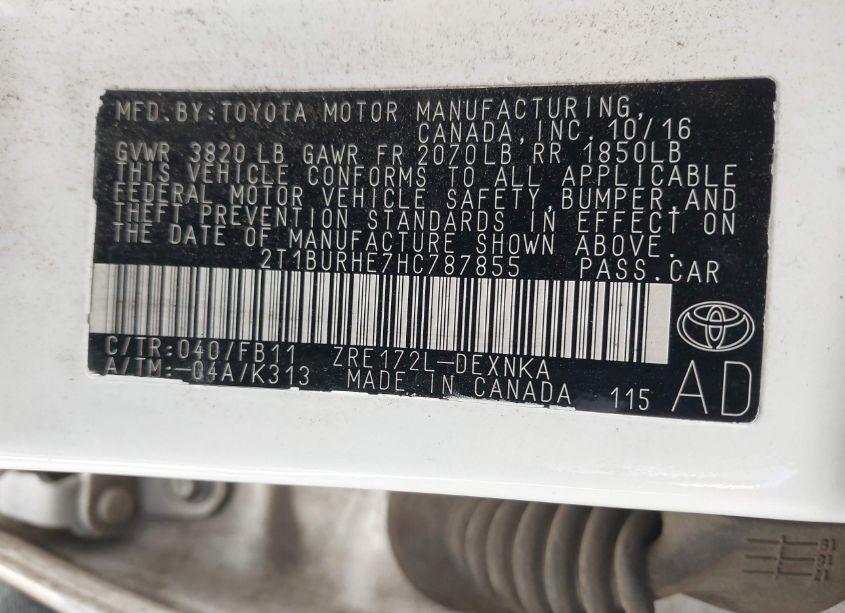 Photo 9 of 2017 Toyota Corolla LE (VIN 2T1BURHE7HC787855)