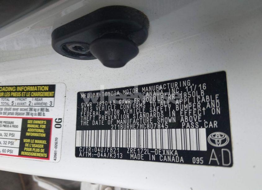 Photo 9 of 2017 Toyota Corolla LE (VIN 2T1BURHE7HC807845)