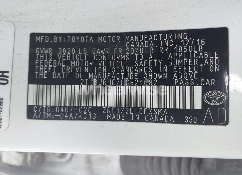 Photo 9 of 2017 Toyota Corolla SE (VIN 2T1BURHE7HC821082)