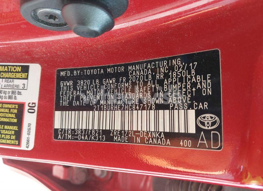 Photo 9 of 2017 Toyota Corolla LE (VIN 2T1BURHE7HC847178)