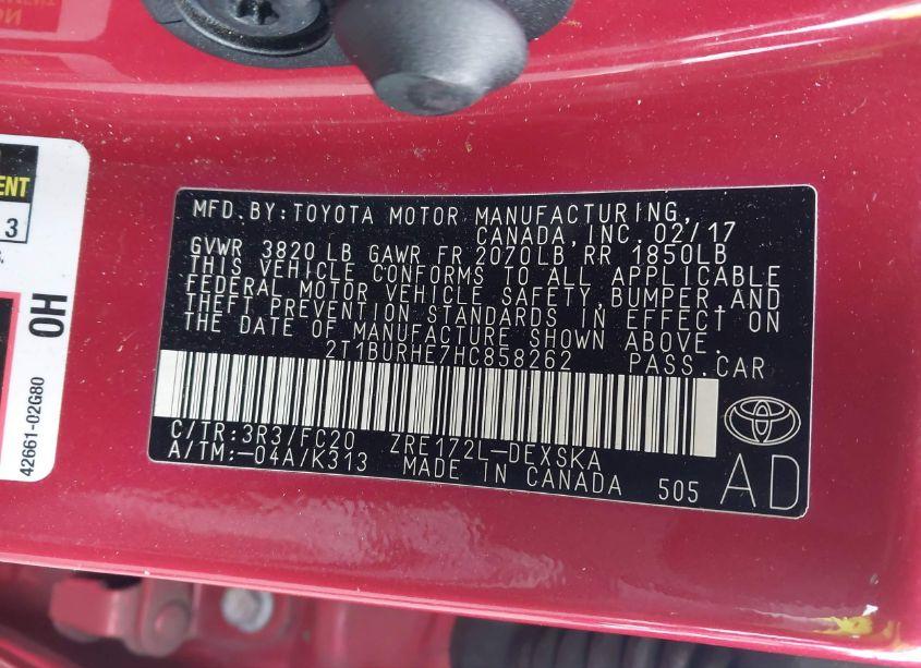 Photo 9 of 2017 Toyota Corolla SE (VIN 2T1BURHE7HC858262)