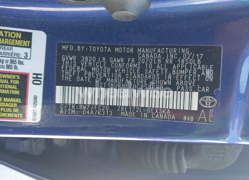 Photo 9 of 2017 Toyota Corolla SE (VIN 2T1BURHE7HC859699)