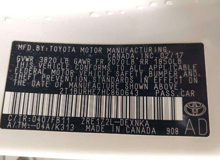 Photo 9 of 2017 Toyota Corolla LE (VIN 2T1BURHE7HC860643)