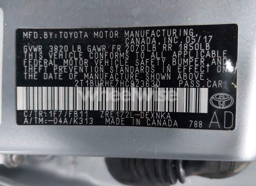 Photo 9 of 2017 Toyota Corolla LE (VIN 2T1BURHE7HC923630)