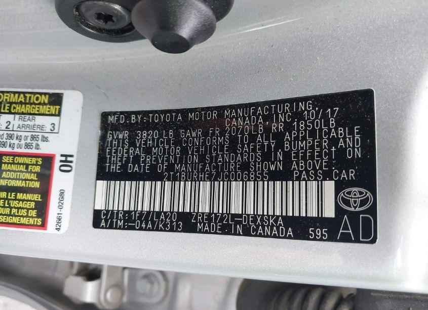 Photo 9 of 2018 Toyota Corolla XSE (VIN 2T1BURHE7JC006855)