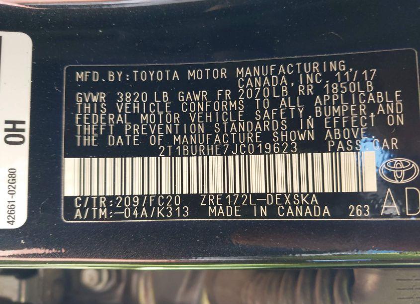 Photo 9 of 2018 Toyota Corolla SE (VIN 2T1BURHE7JC019623)