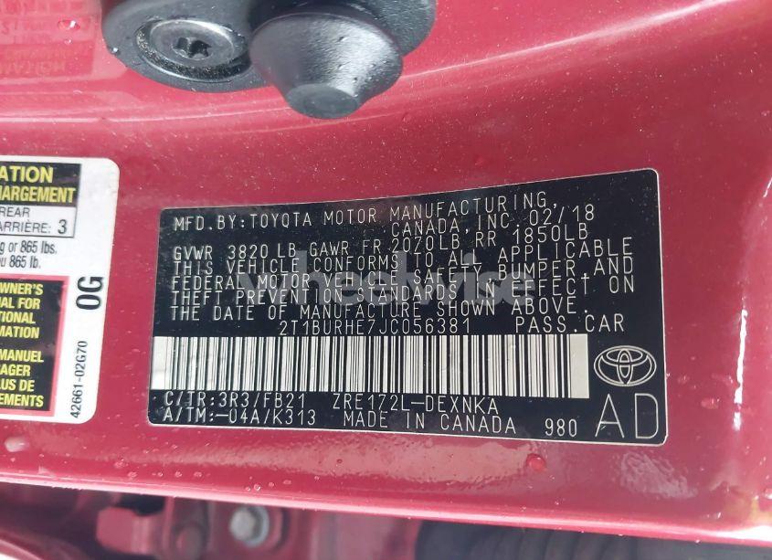 Photo 9 of 2018 Toyota Corolla LE (VIN 2T1BURHE7JC056381)