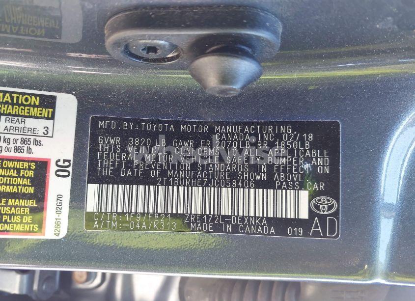 Photo 9 of 2018 Toyota Corolla LE (VIN 2T1BURHE7JC058406)