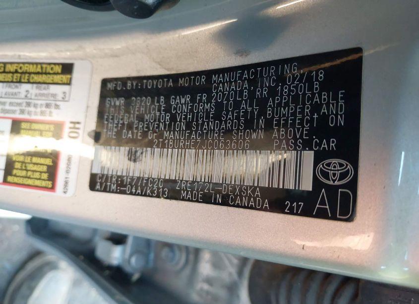 Photo 9 of 2018 Toyota Corolla SE (VIN 2T1BURHE7JC063606)