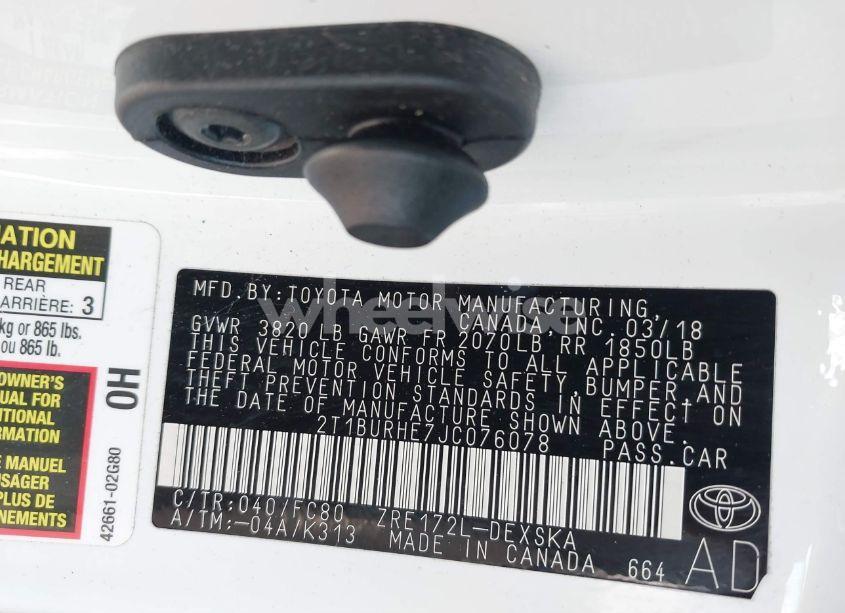 Photo 9 of 2018 Toyota Corolla SE (VIN 2T1BURHE7JC076078)