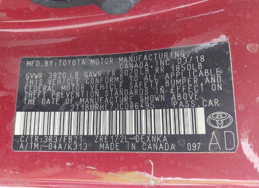 Photo 9 of 2018 Toyota Corolla LE (VIN 2T1BURHE7JC086495)