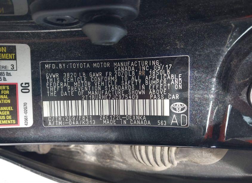 Photo 9 of 2018 Toyota Corolla L/LE/XLE/SE/XSE (VIN 2T1BURHE7JC975409)
