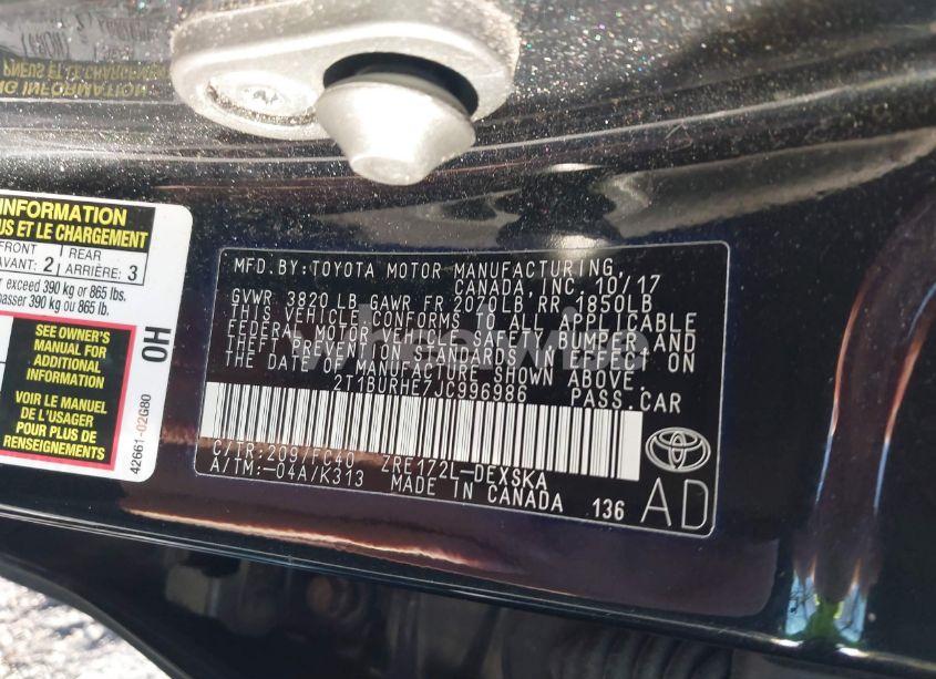 Photo 9 of 2018 Toyota Corolla L/LE/XLE/SE/XSE (VIN 2T1BURHE7JC996986)
