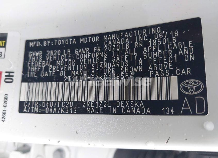 Photo 9 of 2019 Toyota Corolla SE (VIN 2T1BURHE7KC138564)