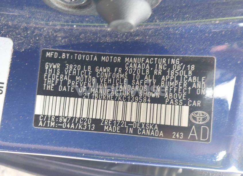 Photo 9 of 2019 Toyota Corolla SE (VIN 2T1BURHE7KC139584)