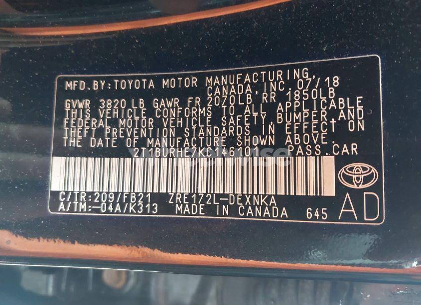 Photo 9 of 2019 Toyota Corolla LE (VIN 2T1BURHE7KC146101)