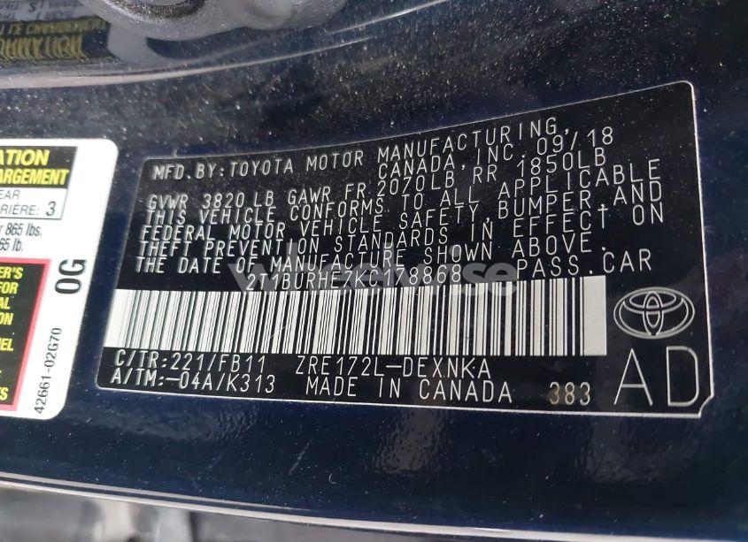 Photo 9 of 2019 Toyota Corolla LE (VIN 2T1BURHE7KC178868)