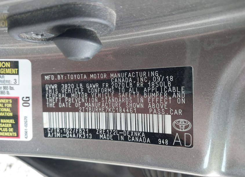 Photo 9 of 2019 Toyota Corolla LE (VIN 2T1BURHE7KC184461)