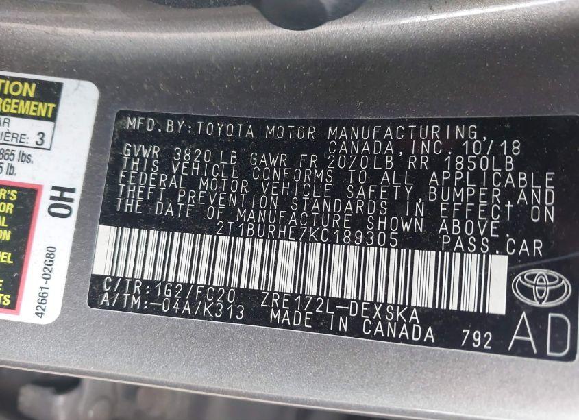 Photo 9 of 2019 Toyota Corolla SE (VIN 2T1BURHE7KC189305)