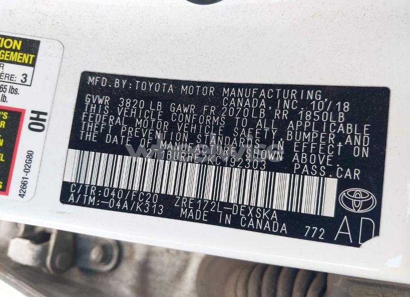 Photo 9 of 2019 Toyota Corolla SE (VIN 2T1BURHE7KC192303)