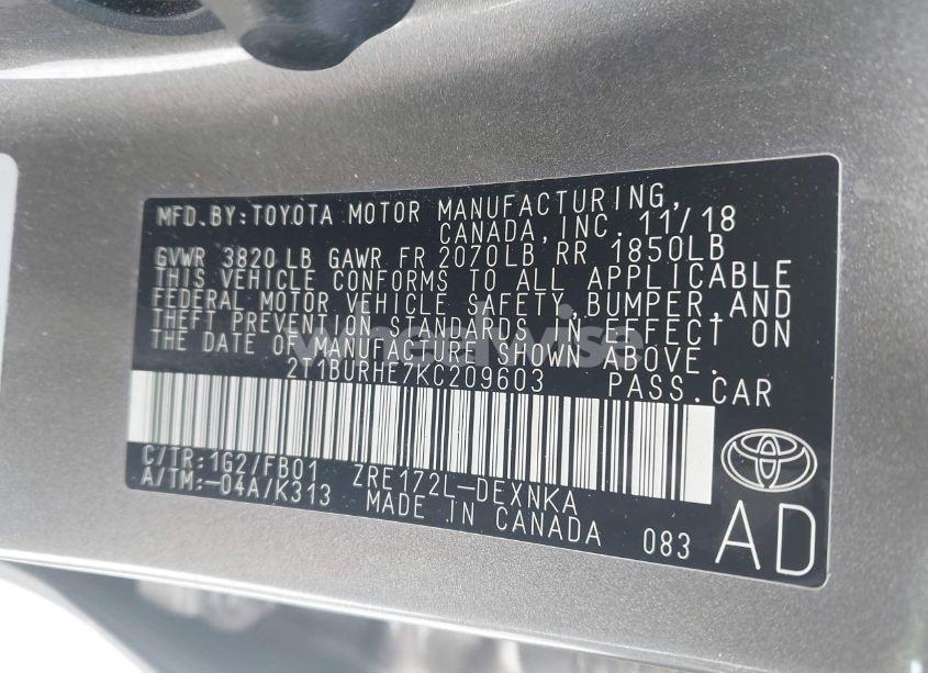 Photo 9 of 2019 Toyota Corolla LE (VIN 2T1BURHE7KC209603)