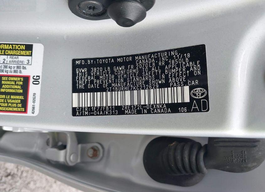 Photo 9 of 2019 Toyota Corolla LE (VIN 2T1BURHE7KC212629)