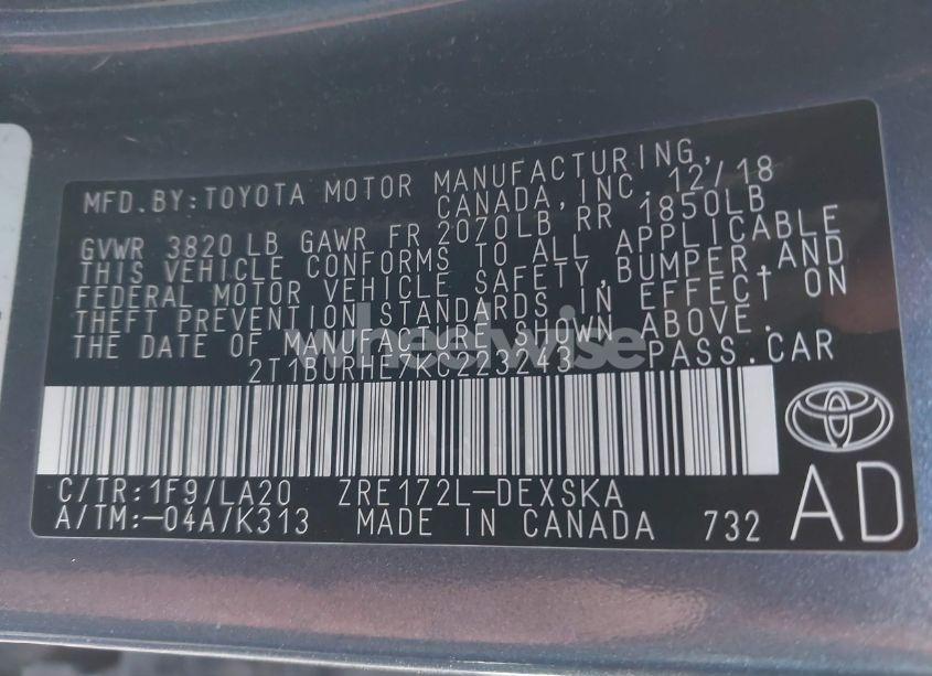 Photo 9 of 2019 Toyota Corolla XSE (VIN 2T1BURHE7KC223243)