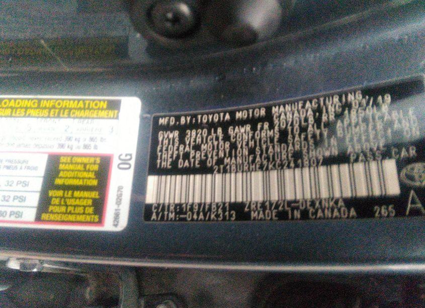 Photo 9 of 2019 Toyota Corolla LE (VIN 2T1BURHE7KC241807)