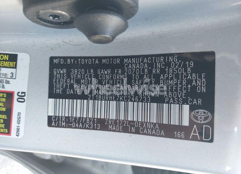Photo 9 of 2019 Toyota Corolla LE (VIN 2T1BURHE7KC246733)