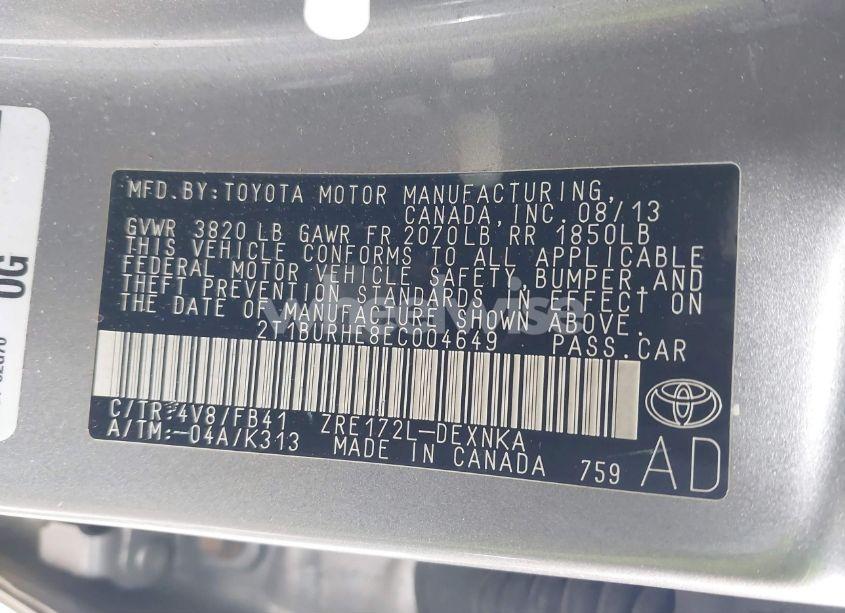 Photo 9 of 2014 Toyota Corolla LE (VIN 2T1BURHE8EC004649)