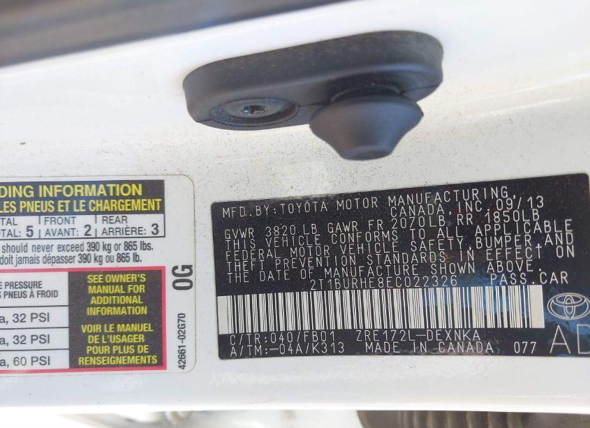 Photo 9 of 2014 Toyota Corolla LE PLUS (VIN 2T1BURHE8EC022326)