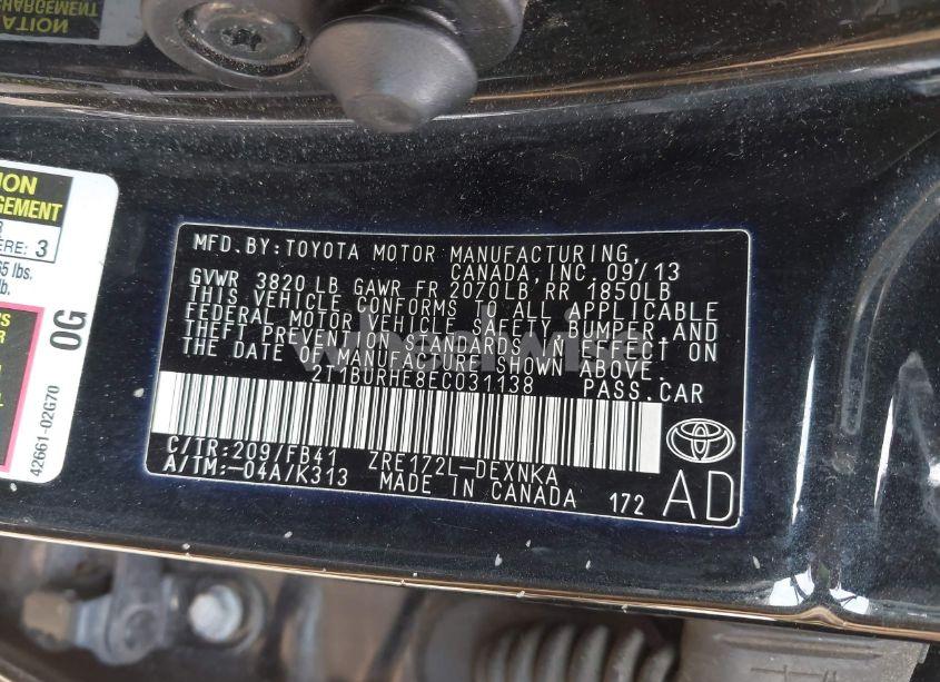 Photo 9 of 2014 Toyota Corolla LE (VIN 2T1BURHE8EC031138)