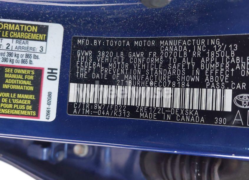 Photo 9 of 2014 Toyota Corolla S PLUS (VIN 2T1BURHE8EC078184)