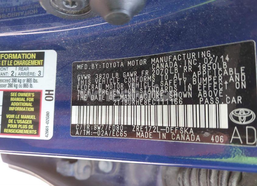 Photo 9 of 2014 Toyota Corolla S PLUS (VIN 2T1BURHE8EC111166)