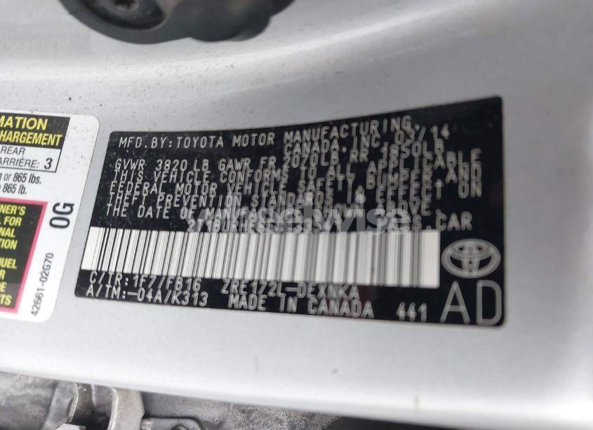 Photo 9 of 2014 Toyota Corolla LE (VIN 2T1BURHE8EC133541)