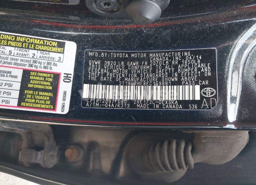 Photo 9 of 2014 Toyota Corolla S PLUS (VIN 2T1BURHE8EC159881)