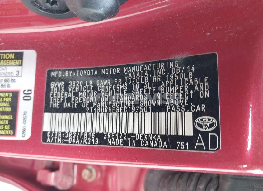 Photo 9 of 2014 Toyota Corolla LE (VIN 2T1BURHE8EC197501)