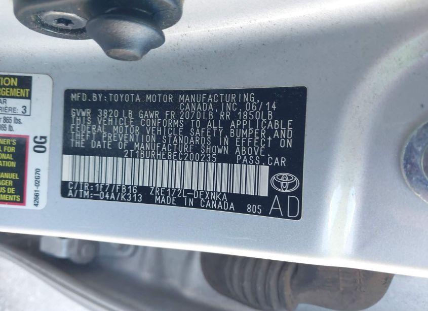 Photo 9 of 2014 Toyota Corolla LE (VIN 2T1BURHE8EC200235)