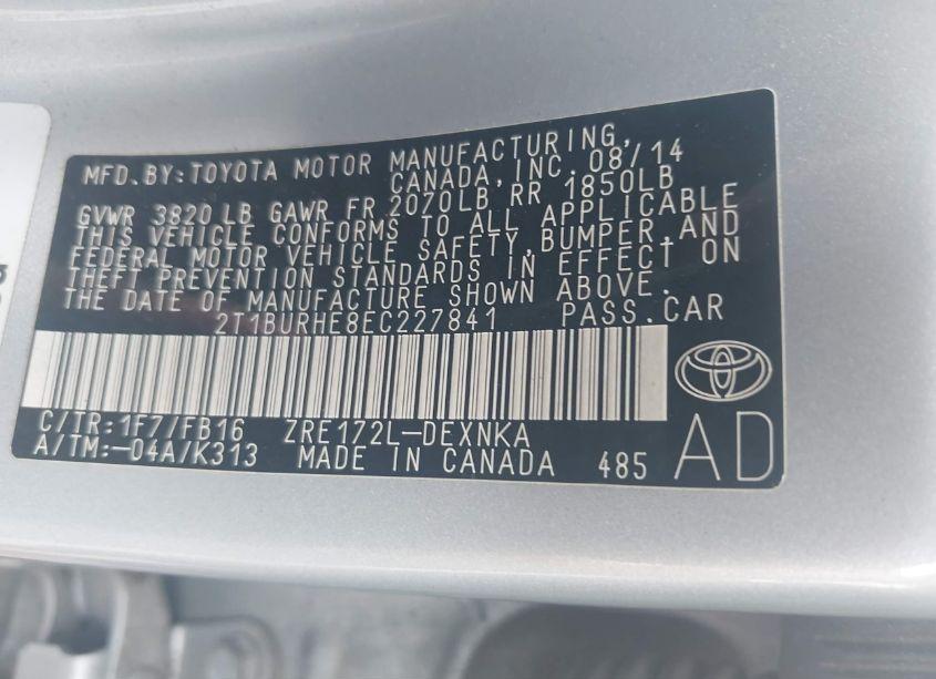 Photo 9 of 2014 Toyota Corolla LE (VIN 2T1BURHE8EC227841)