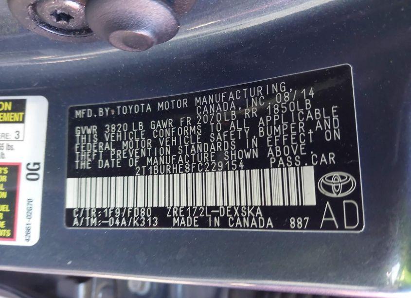 Photo 9 of 2015 Toyota Corolla S (VIN 2T1BURHE8FC229154)