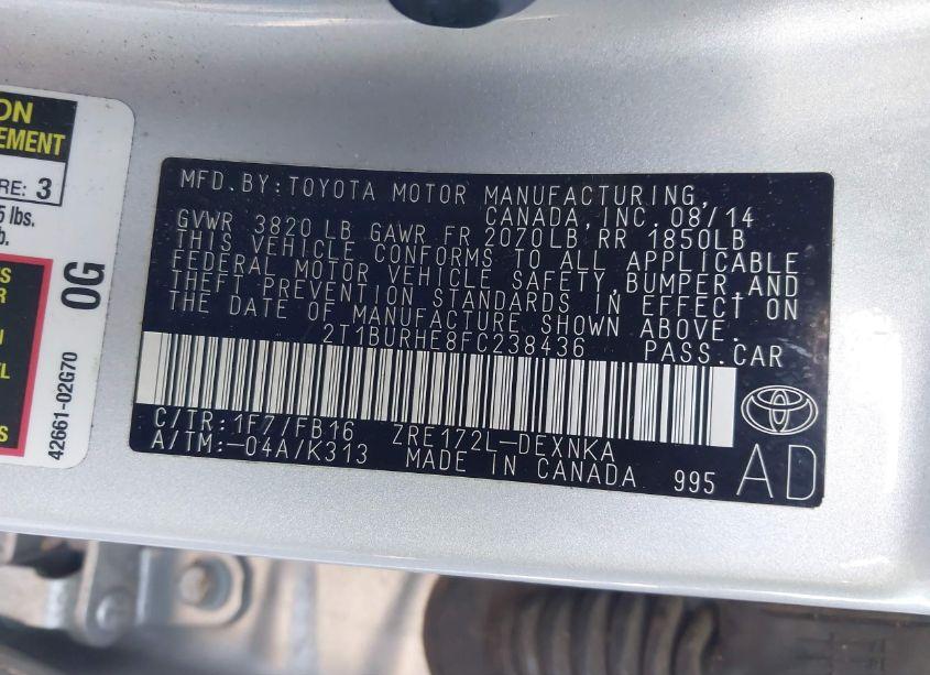 Photo 9 of 2015 Toyota Corolla LE (VIN 2T1BURHE8FC238436)