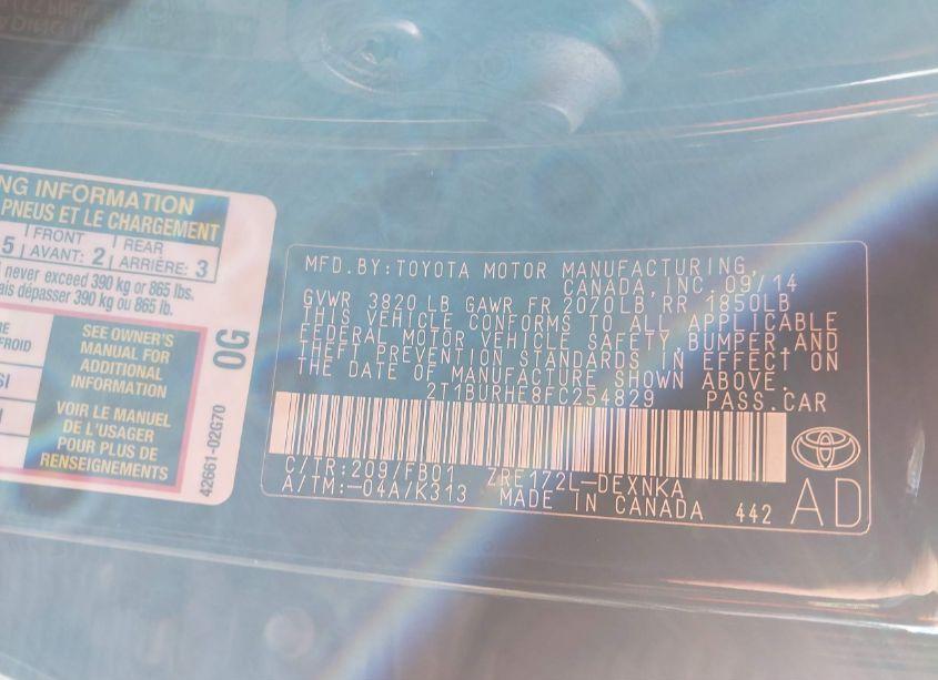 Photo 9 of 2015 Toyota Corolla LE (VIN 2T1BURHE8FC254829)