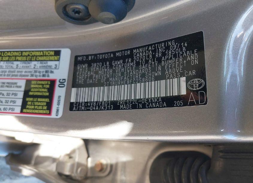 Photo 9 of 2015 Toyota Corolla LE PLUS (VIN 2T1BURHE8FC258606)