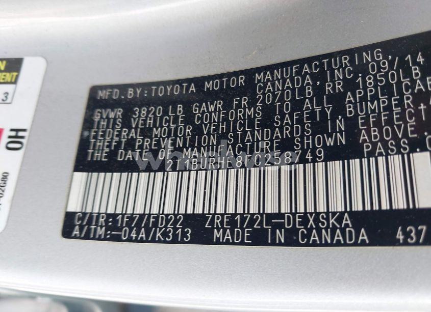 Photo 9 of 2015 Toyota Corolla S PLUS (VIN 2T1BURHE8FC258749)