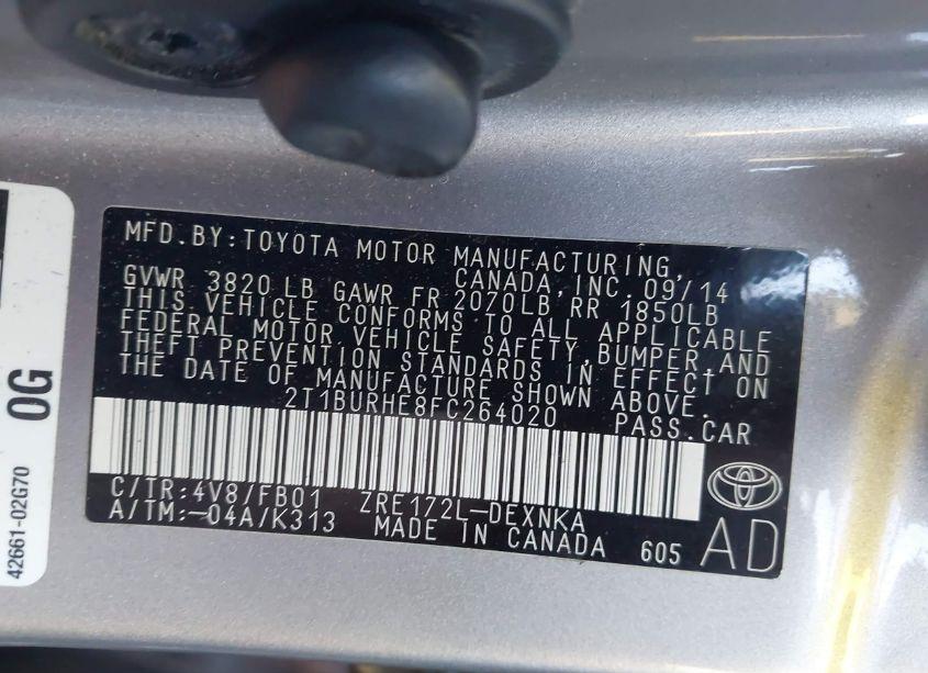 Photo 9 of 2015 Toyota Corolla LE (VIN 2T1BURHE8FC264020)