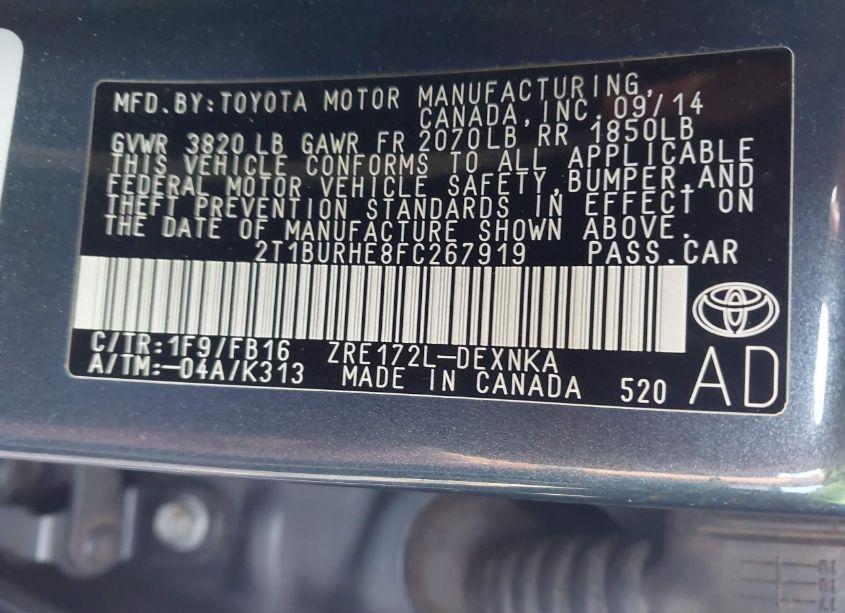 Photo 9 of 2015 Toyota Corolla LE (VIN 2T1BURHE8FC267919)