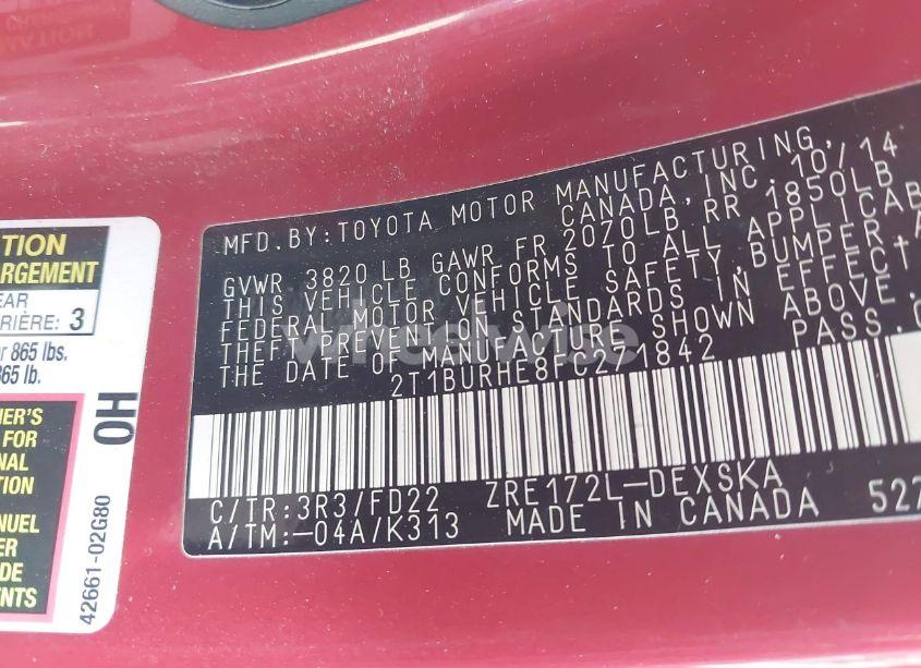 Photo 9 of 2015 Toyota Corolla S PLUS (VIN 2T1BURHE8FC271842)