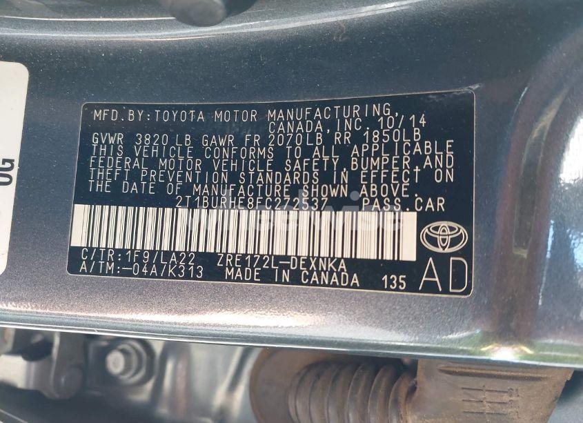 Photo 9 of 2015 Toyota Corolla LE PREMIUM (VIN 2T1BURHE8FC272537)