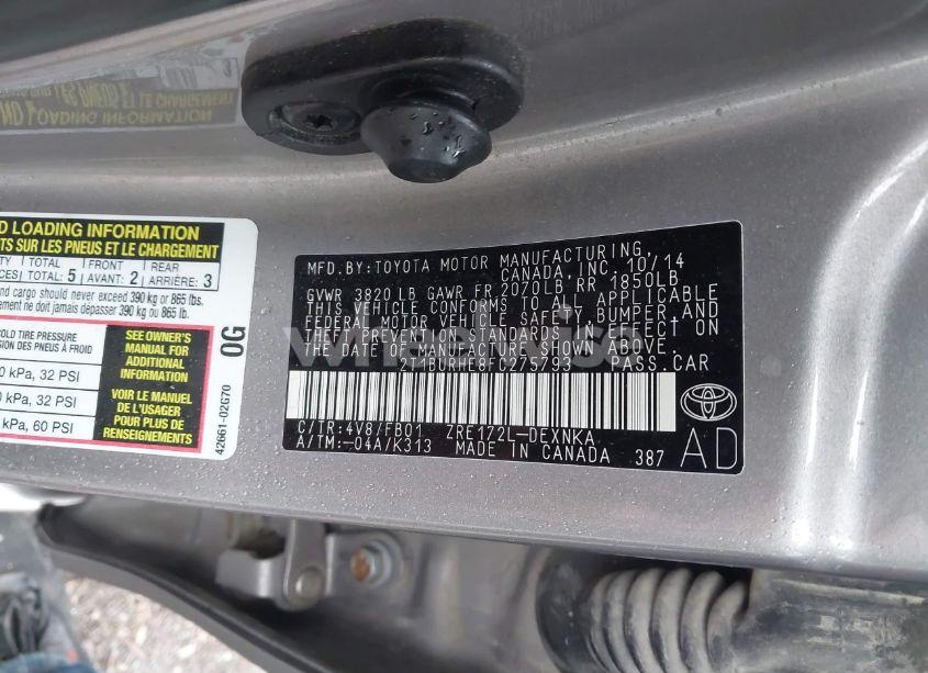 Photo 9 of 2015 Toyota Corolla LE (VIN 2T1BURHE8FC275793)