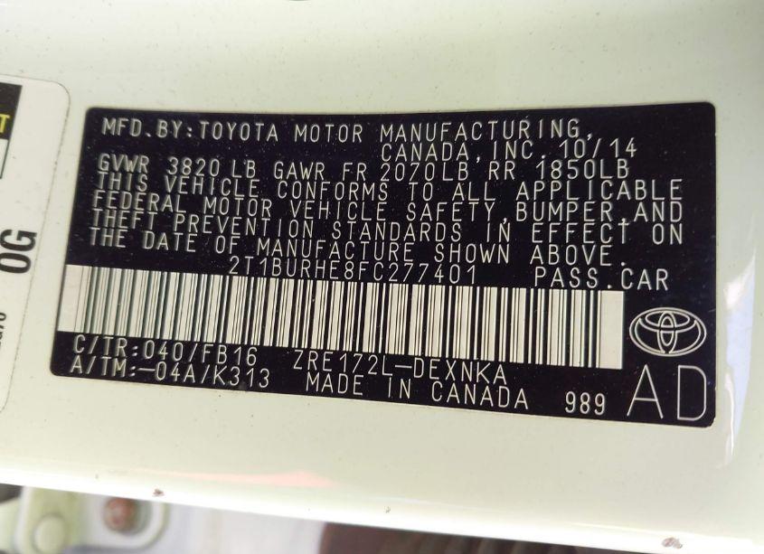 Photo 9 of 2015 Toyota Corolla LE (VIN 2T1BURHE8FC277401)
